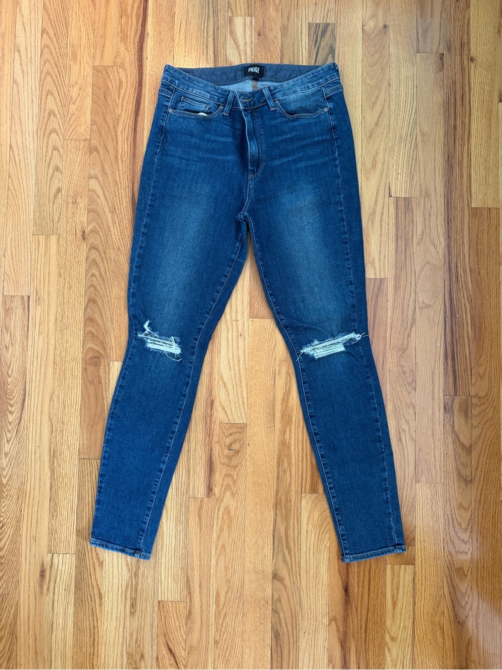PAIGE Indigo Ripped Knee Skinny Jeans